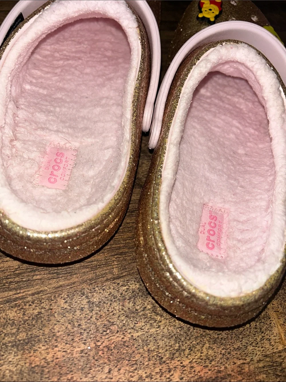 Children's Glitter Winnie the Pooh Lined One-Piece Clog - Pink/Gold